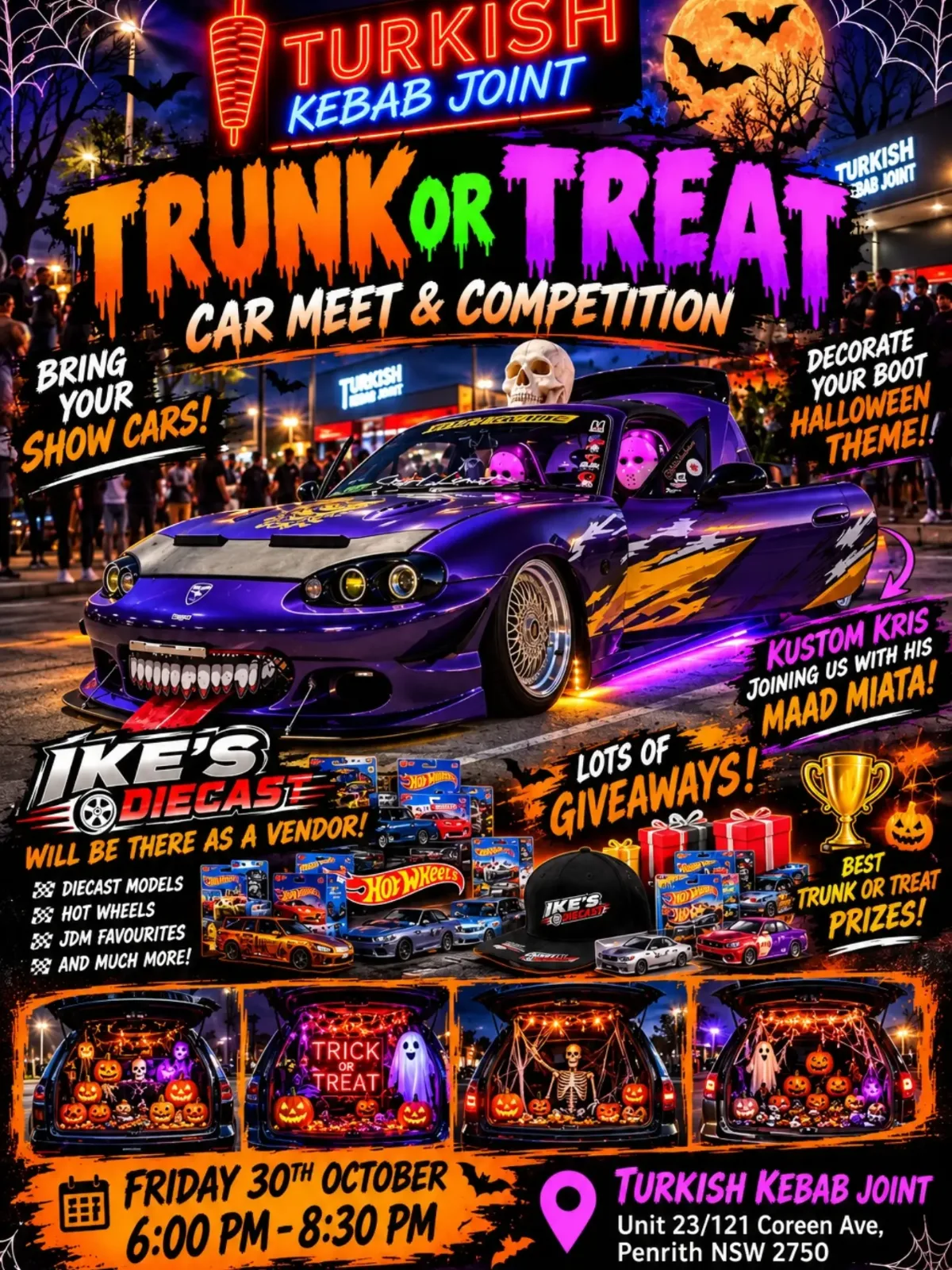 Flyer for Ike's Diecast Halloween Trunk or Treat Car Meet